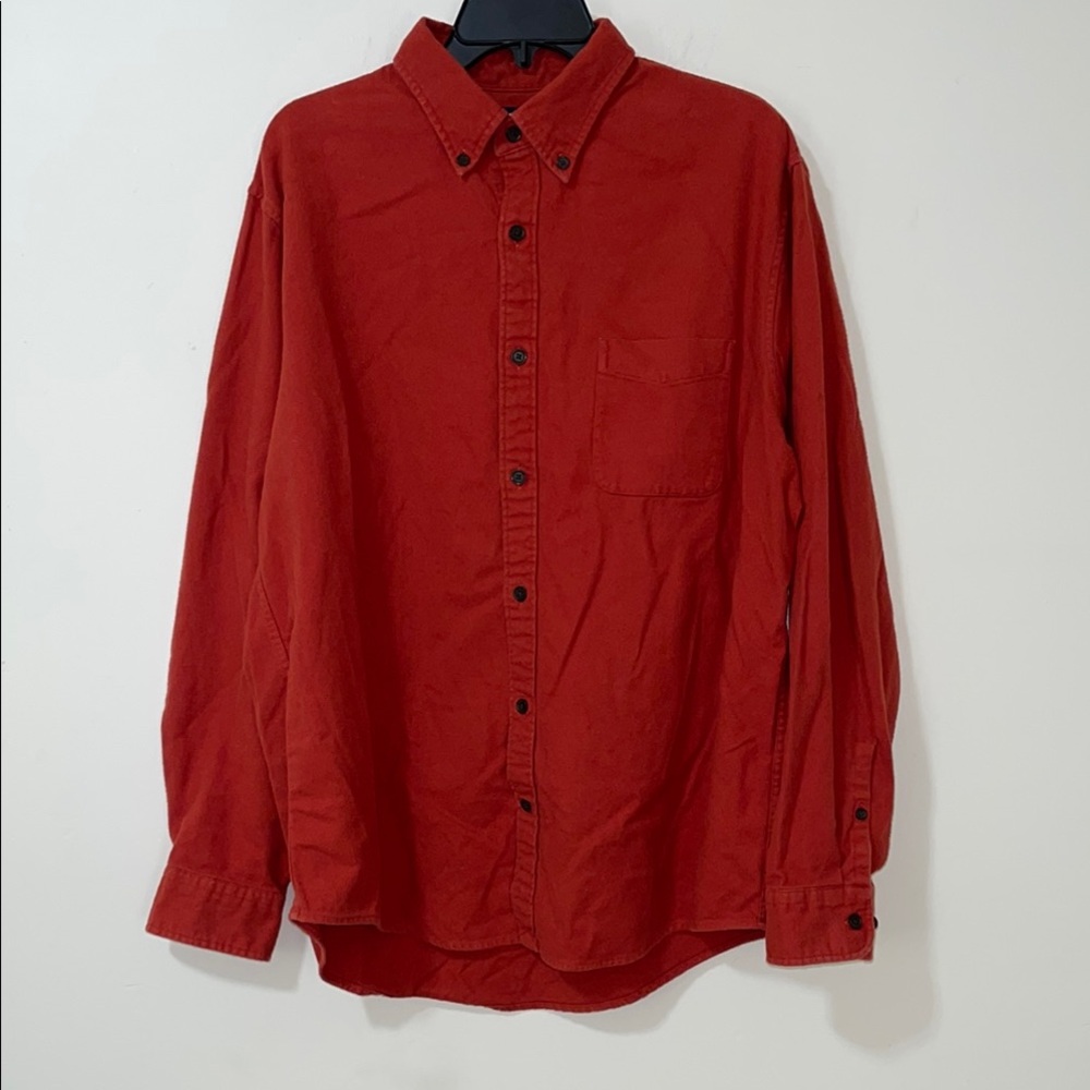 ☀️Save☀️Lands’ End burnt orange/red flannel buttondown longsleeve sz L 16-16 1/2